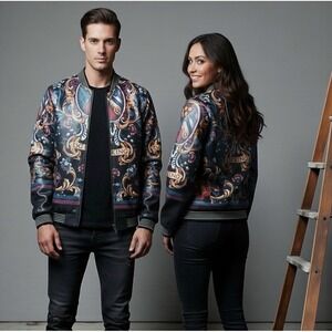 Stall & Dean Exotic Baroque Print Bomber Jacket Black Multi Color Unisex Size M